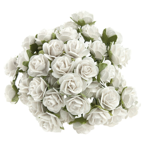 50 WHITE MULBERRY PAPER OPEN ROSES 10MM
