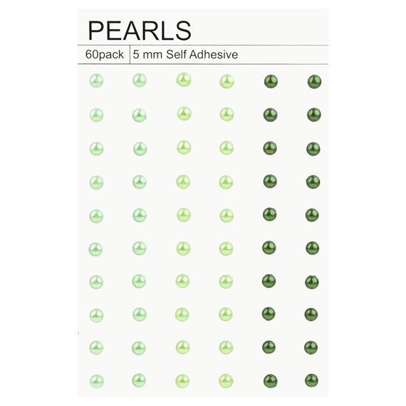 60 MIXED GREEN SELF-ADHESIVE PEARLS