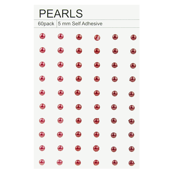 60 MIXED RED SELF-ADHESIVE PEARLS