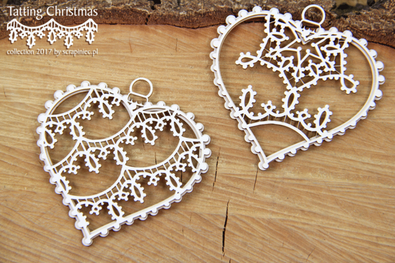 Chipboard - Big Hearts 3D - Tatting Christmas