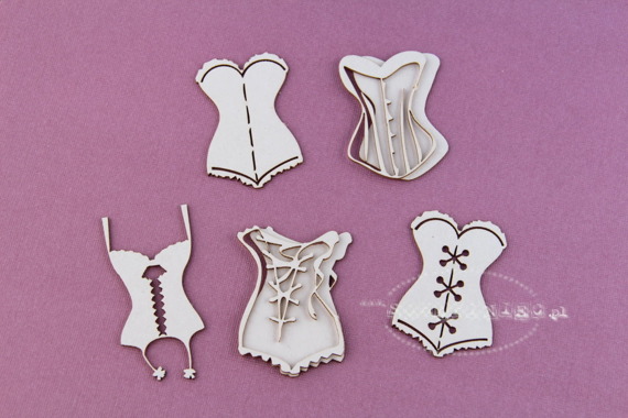 Chipboard Boudoir corsets set - 3D