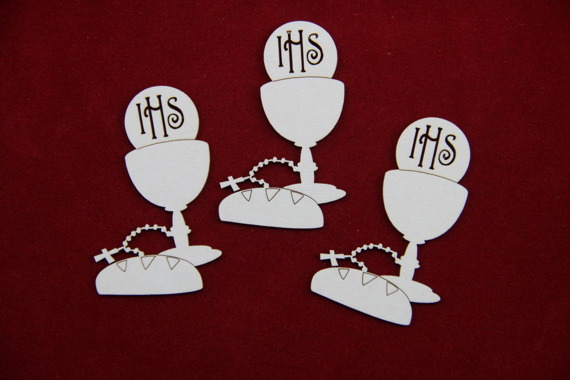 Chipboard Chalice with host and bread - First Communion set (3 pcs) 