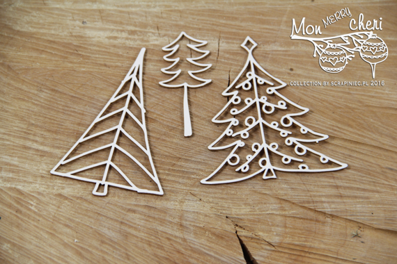 Chipboard Christmas trees - Mon Merry cheri