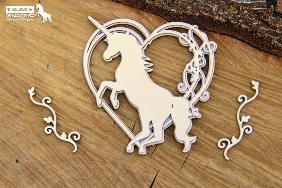 Chipboard Die Cut Believe in Unicorns - 3D Hearts - Scrapiniec