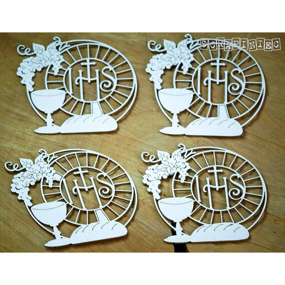 Chipboard Die Cut - Decor with chalice 4 pcs - First Holy Communion 2024 - Scrapiniec