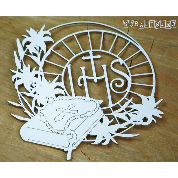 Chipboard Die Cut - Rosary decoration large - First Holy Communion 2024 - Scrapiniec