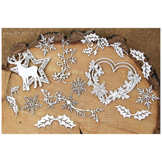 Chipboard Die Cut old Fashioned Christmas card workshop set - Scrapiniec 