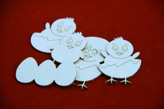 Chipboard Easter chicks with eggs (9 pcs)