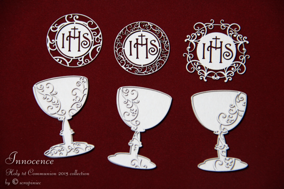 Chipboard First Communion set - chalice and host - Innocence - (3 pcs) - 3D