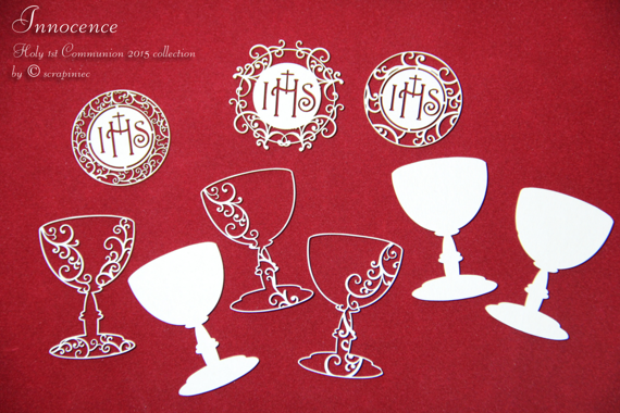 Chipboard First Communion set - chalice and host - Innocence - (3 pcs) - 3D