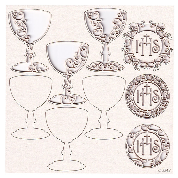 Chipboard First Communion set - chalice and host - Innocence - (3 pcs) - 3D