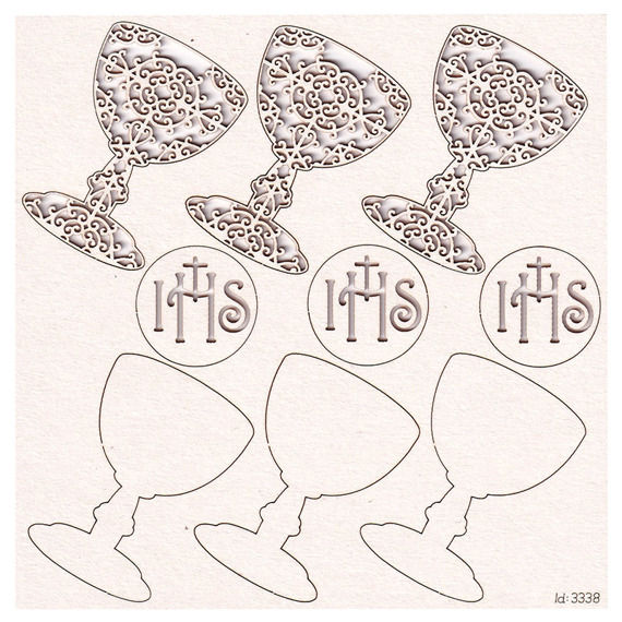 Chipboard First Communion set - host and chalice -Idea d'oro 