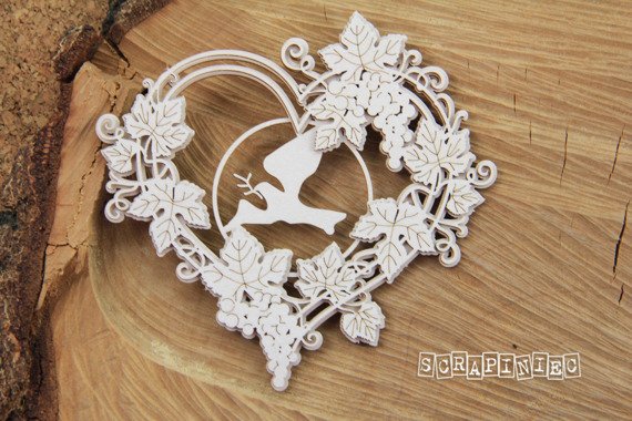 Chipboard - Grapevine - heart with a pigeon - Scrapiniec