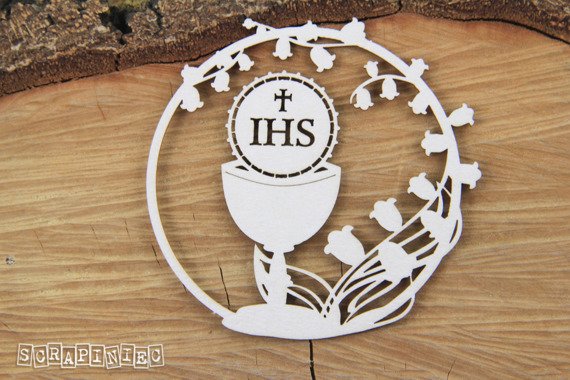 Chipboard - Lilly of the valley - round frame with goblet - Scrapiniec
