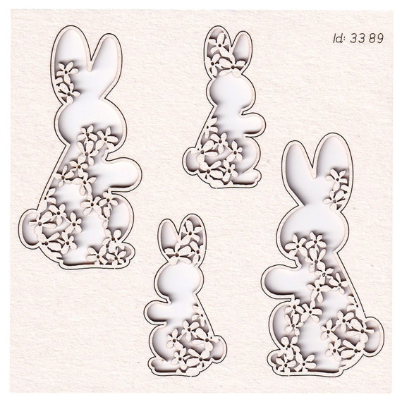Chipboard bunnies in flowers - 4 pcs 