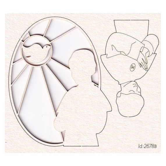 Chipboard - oval stained glass window with a boy and a dove - left side