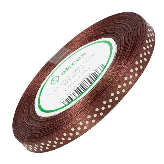 Dotted satin ribbon 6mm 22m 15 brown