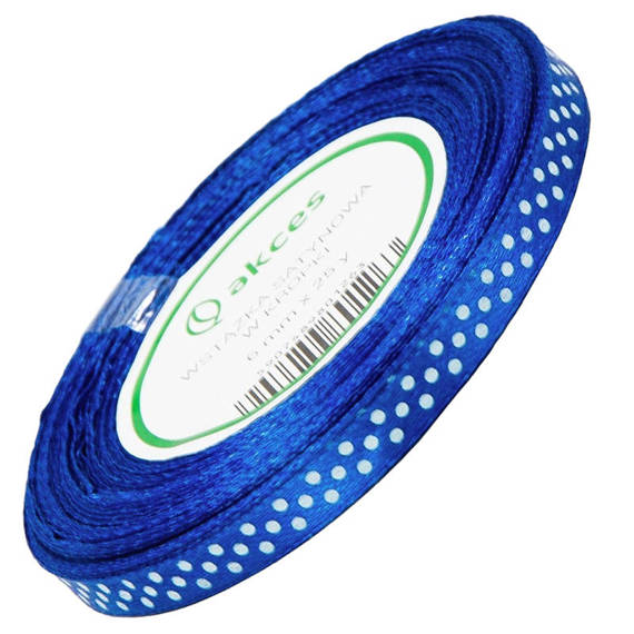 Navy blue satin ribbon with white dots 6mm - 23m