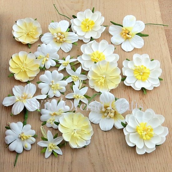 PRETTY FLORI MULBERRY PAPER FLOWERS - MIXED WHITE