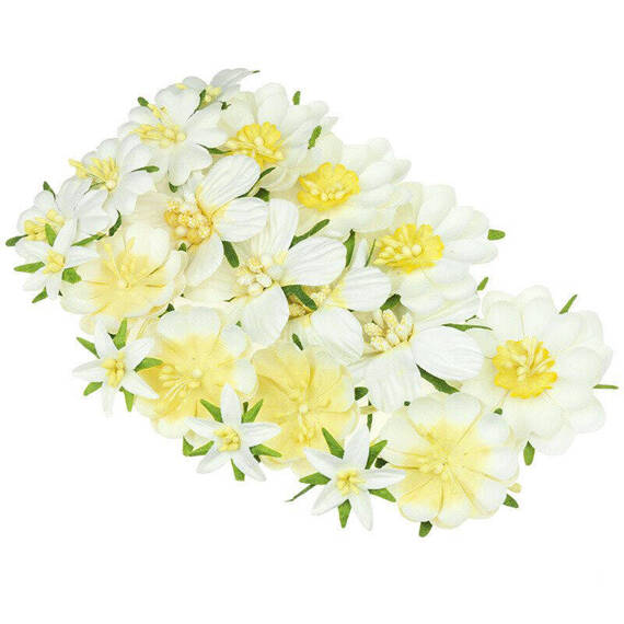 PRETTY FLORI MULBERRY PAPER FLOWERS - MIXED WHITE