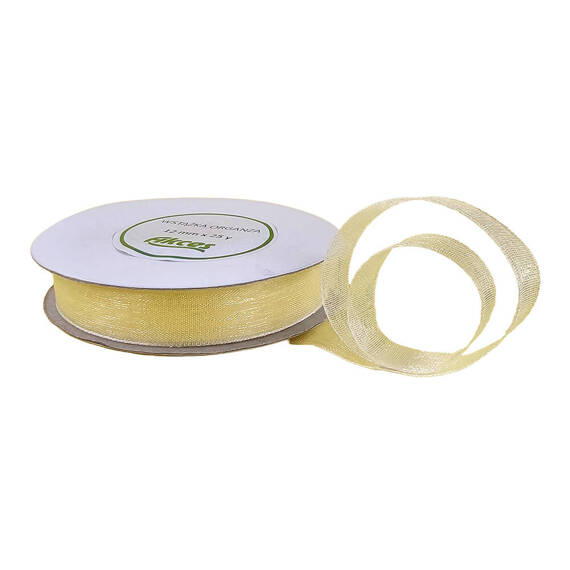 Ribbon / ribbon organza light yellow 12mm x 23m