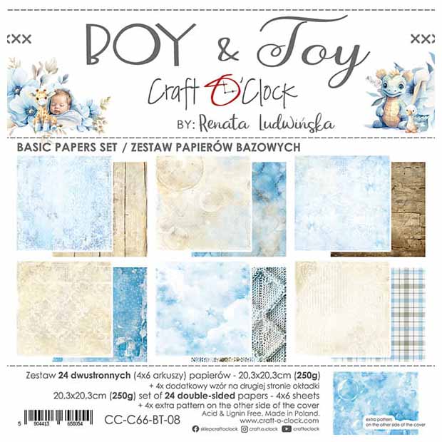 Scrapbooking Craft Papier Set 20,3x20,3 - Craft o'clock - Boy & Toy - BASIC