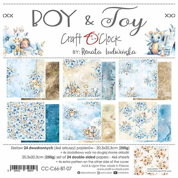 Scrapbooking Craft Papier Set 20,3x20,3 - Craft o'clock - Boy &amp; Toy 