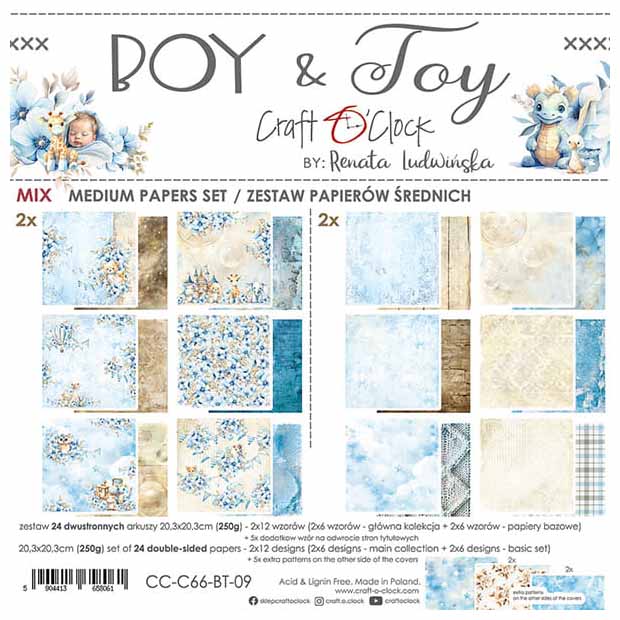 Scrapbooking Craft Papier Set 20,3x20,3 - Craft o'clock - Boy &amp; Toy - MIX