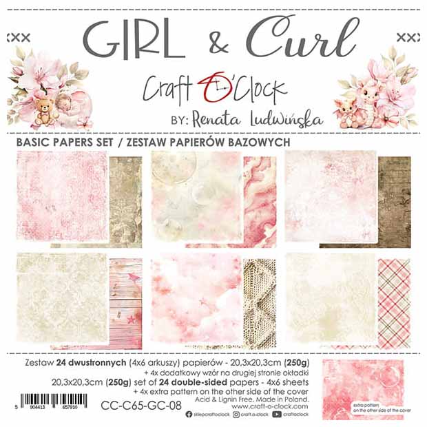 Scrapbooking Craft Papier Set 20,3x20,3 - Craft o'clock - Girl & Curl - BASIC