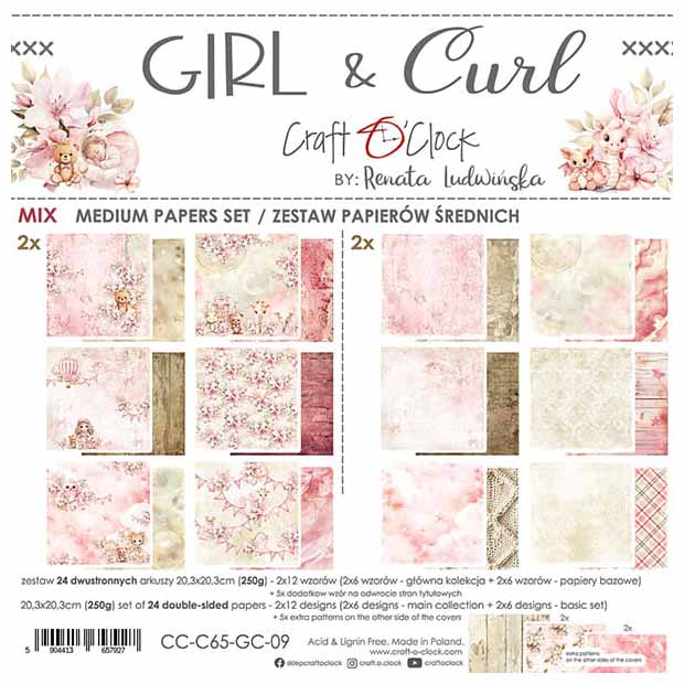 Scrapbooking Craft Papier Set 20,3x20,3 - Craft o'clock - Girl &amp; Curl - MIX