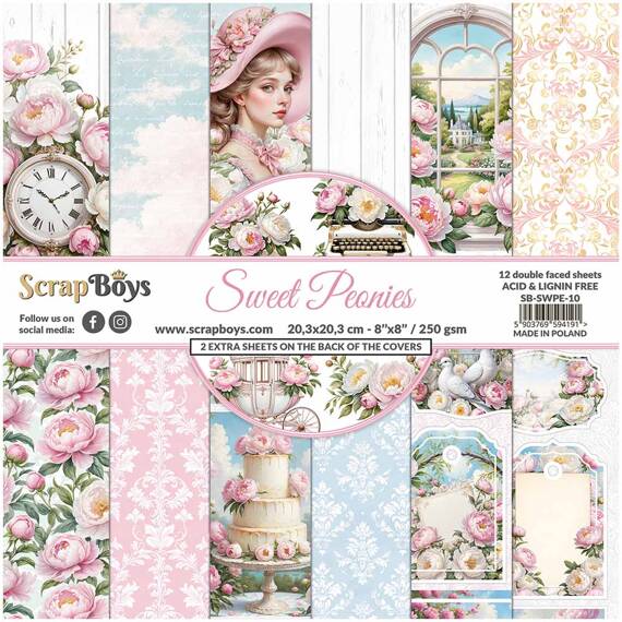 Scrapbooking Craft Papier Set 20x20 - SCRAPBOYS - Sweet Peonies