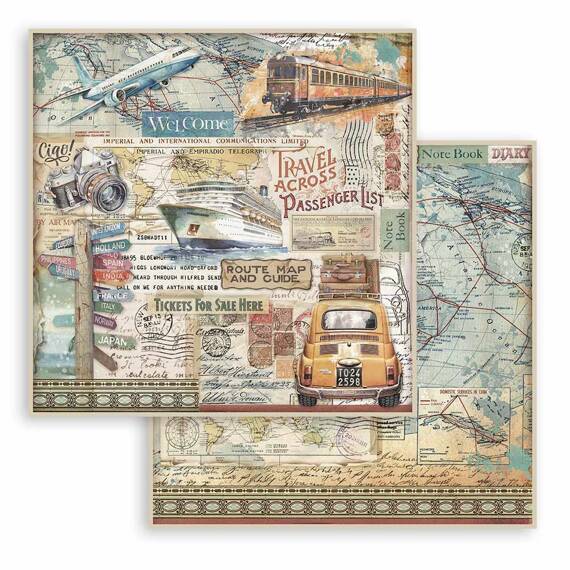 Scrapbooking Craft Papier Set 20x20 - Stamperia - Art of Travelling