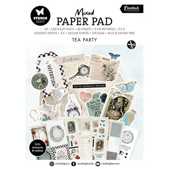 Scrapbooking Craft Papier Set and A5 elements - Tea party Alice in Wonderland