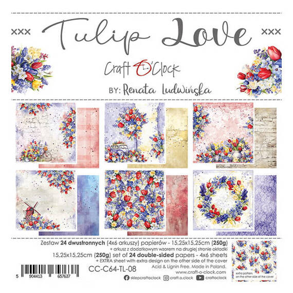 Scrapbooking Craft Papier Set for scrapbooking 15x15 - Craft o'clock - Tulip Love