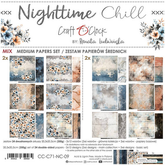 Scrapbooking Craft Papier Set for scrapbooking 20,3x20,3 - Craft o'clock - Nighttime Chill mix