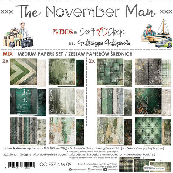 Scrapbooking Craft Papier Set for scrapbooking 20,3x20,3 - Craft o'clock - November Man mix