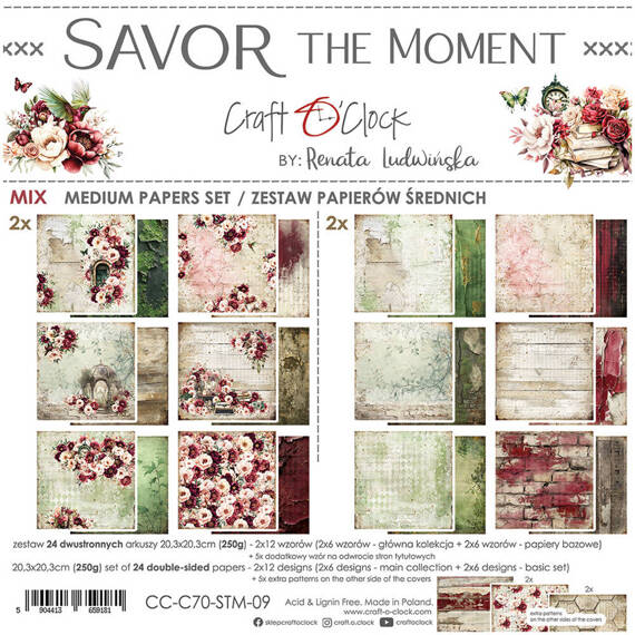 Scrapbooking Craft Papier Set for scrapbooking 20,3x20,3 - Craft o'clock - Savor the Moment mix