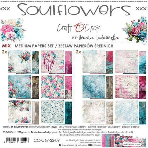 Scrapbooking Craft Papier Set for scrapbooking 20,3x20,3 - Craft o'clock - Soulflowers - MIX