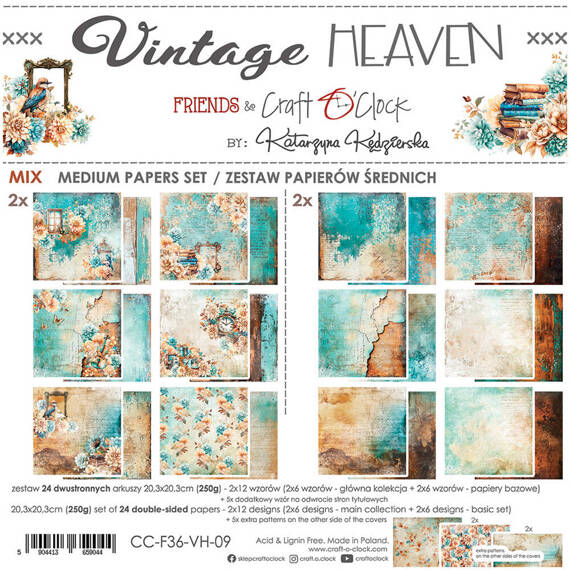 Scrapbooking Craft Papier Set for scrapbooking 20,3x20,3 - Craft o'clock - Vintage Heaven mix