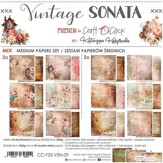 Scrapbooking Craft Papier Set for scrapbooking 20,3x20,3 - Craft o'clock - Vintage Sonata mix