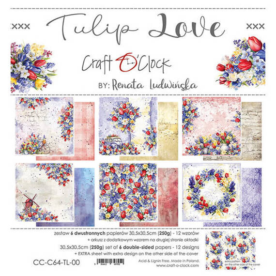 Scrapbooking Craft Papier Set for scrapbooking 30,5x30,5 - Craft o'clock - Tulip Love