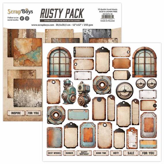 Scrapbooking Craft Papier Set for scrapbooking 30x30 - SCRAPBOYS - Rusty Pack