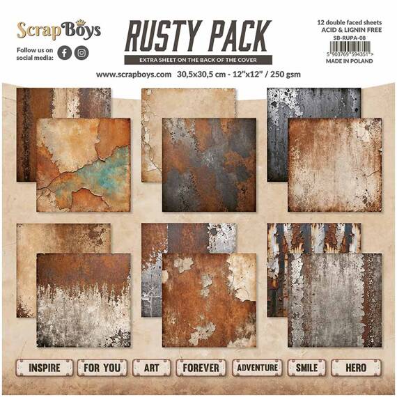 Scrapbooking Craft Papier Set for scrapbooking 30x30 - SCRAPBOYS - Rusty Pack