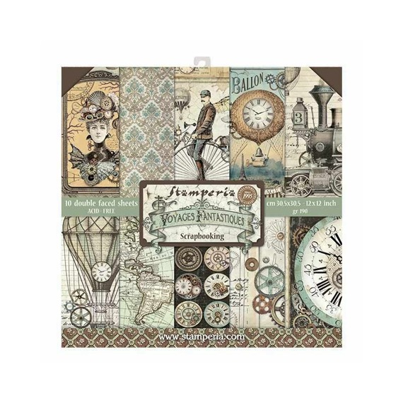 Scrapbooking Craft Papier Set for scrapbooking 30x30 - Stamperia - Voyages fantastiques