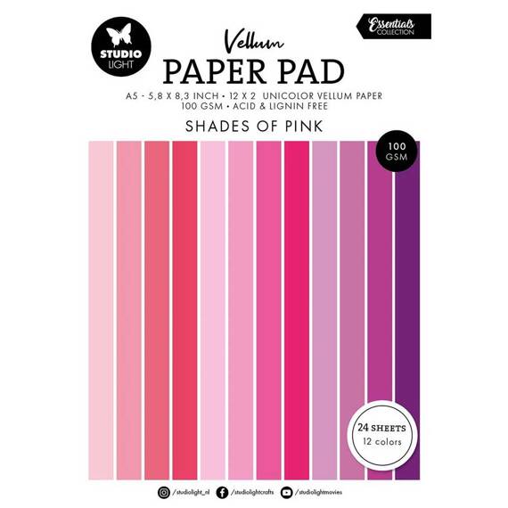 Scrapbooking Craft Papier Set velin A5 - StudioLight - Unicolor Shades of Pink