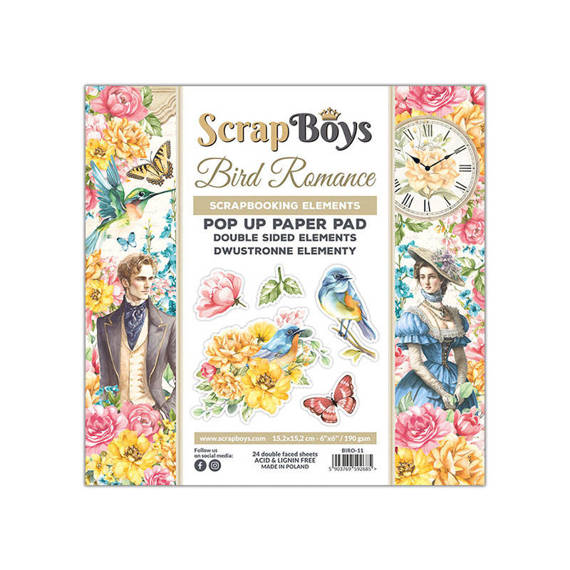 Scrapbooking Craft Papier Set with 15x15 elements - SCRAPBOYS - Bird Romance Pop-Up