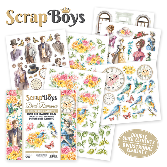 Scrapbooking Craft Papier Set with 15x15 elements - SCRAPBOYS - Bird Romance Pop-Up