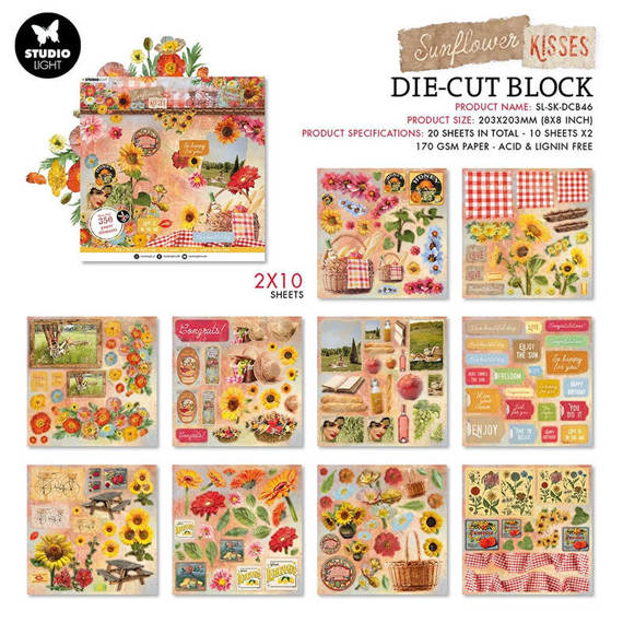 Scrapbooking Craft Papier Set with 20x20 elements - StudioLight - Sunflower Kisses