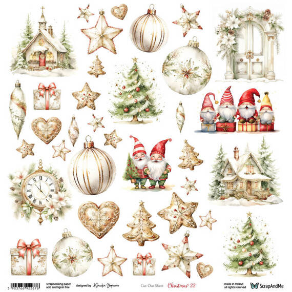 Scrapbooking paper 30x30 - ScrapAndMe - Christmas 22 - sheet with cut-out elements