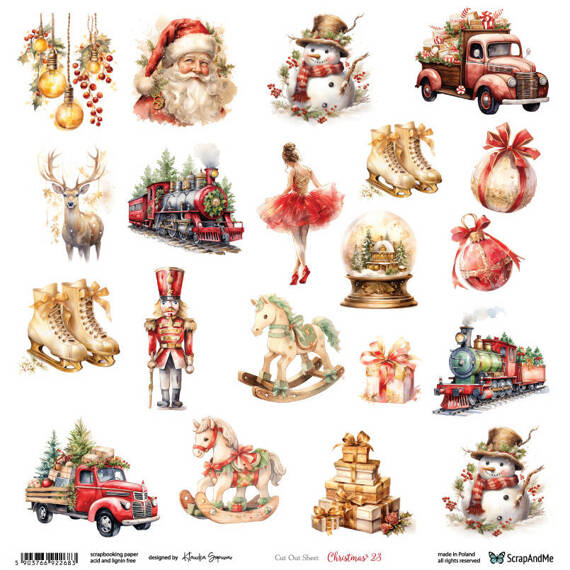 Scrapbooking paper 30x30 - ScrapAndMe - Christmas 23- sheet with cut-out elements